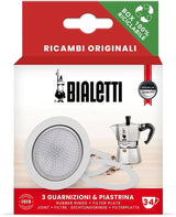 Original Bialetti Moka Stove Top Coffee Maker Replacement Filter Plate & 3x rubber gasket seal rings