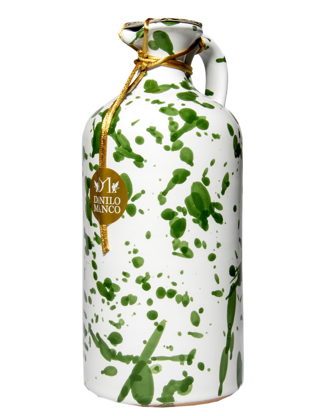 Danilo Manco Puglian Extra Virgin Olive Oil in Glazed Terracotta Splatterware Bottle 500ml