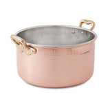 Italian Traditional Hammered Solid Copper Stockpot Casserole Pot Tin Lined Brass Handles