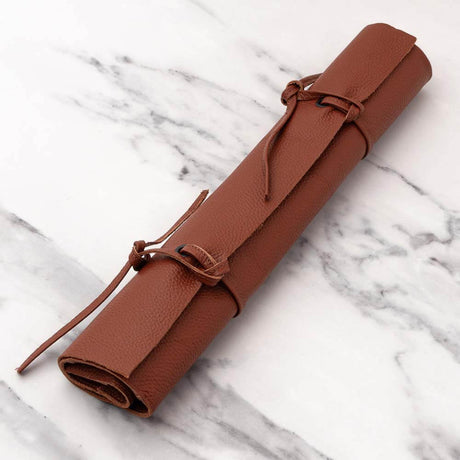 Soft Brown Leather Knife Roll 5 Pocket