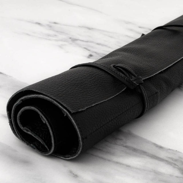 Soft Black Leather Knife Roll 7 Pocket