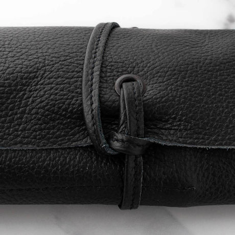 Soft Black Leather Knife Roll 7 Pocket