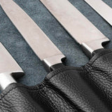 Soft Black Leather Knife Roll 7 Pocket