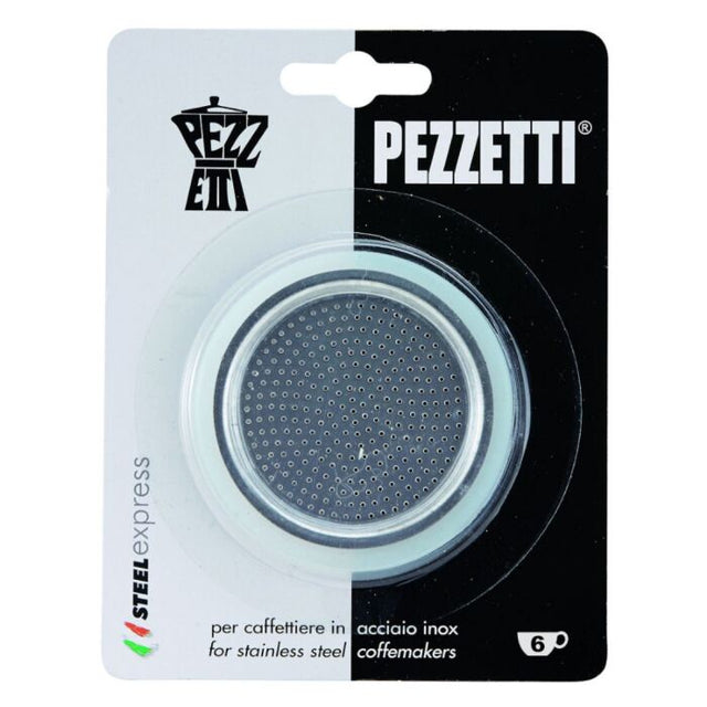 Original Pezzetti Steelexpress Moka Stove Top Coffee Maker Replacement Filter Plate & 2x silicone gasket seal rings