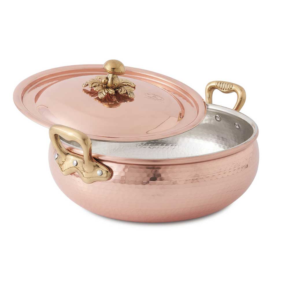 Hammered Copper Vegetable Pot Braiser with Brass Handles and Mushroom ...