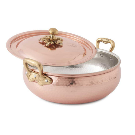 Professional Traditional Italian Hammered Solid Copper Vegetable Pot Braiser Casserole Brass Handles Mushroom Tin Lined