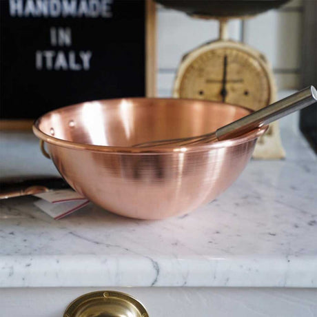 Traditional Italian Solid Copper hemispherical bastardella confectionery Whisking Bowl 26cm