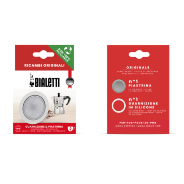 Original Bialetti Moka Stove Top Coffee Maker Replacement Filter Plate & 3x rubber gasket seal rings