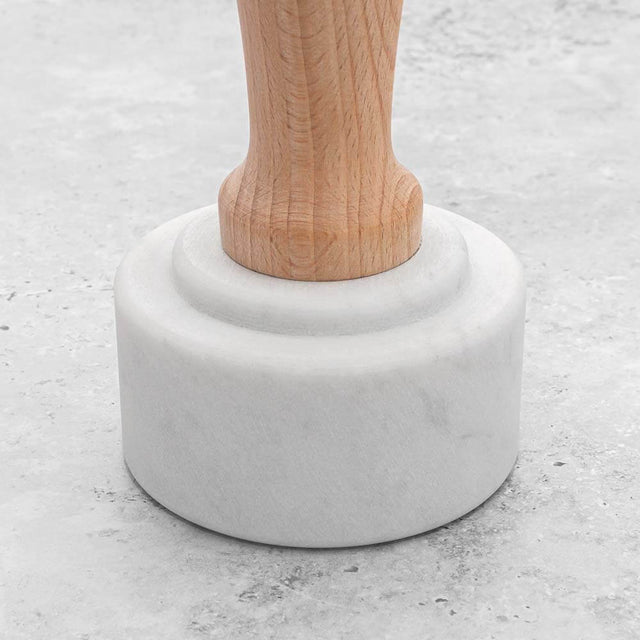 White Carrara Marble Meat Pounder Tenderiser with Wooden Handle