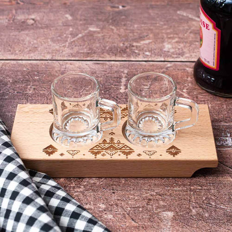 Wooden Tray with Beer Shot Glasses 25ml