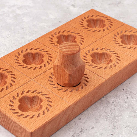 Wooden Ravioli Mould Tray 'Four Leaf Clover' with Tamper, makes 8 pieces