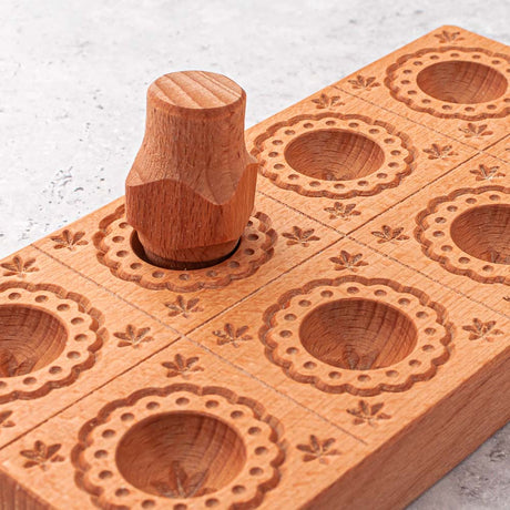 Wooden Ravioli Mould Tray 'Sartiglia' with Tamper, makes 8 pieces