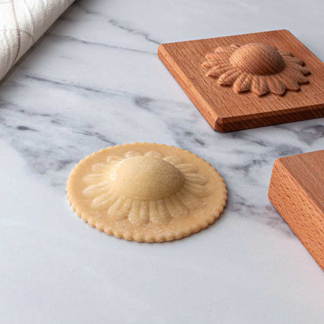 Wooden Single Ravioli 'Sunflower' Pasta Mould with tamper