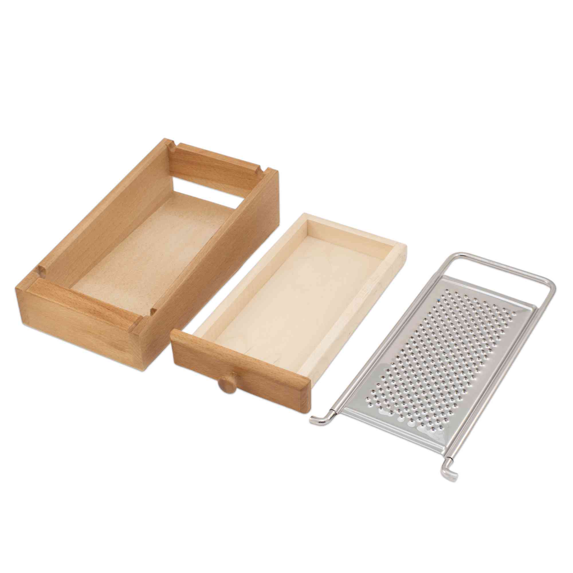 Inox Italian Hand Cheese Grater Removable Olive Wood Box For Hard Cheeses